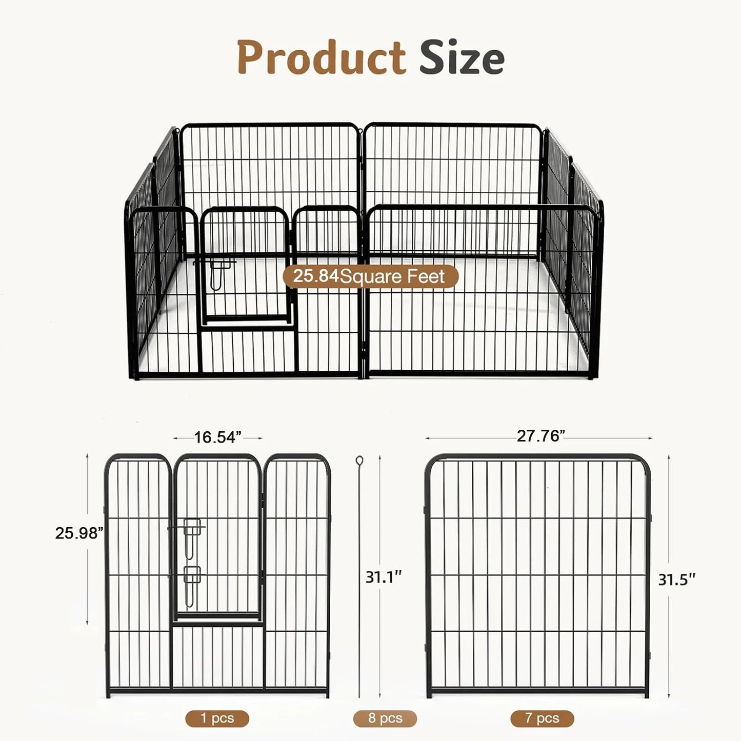 JHK Metal Foldable Dog Playpen Sturdy Pet Exercise Fence