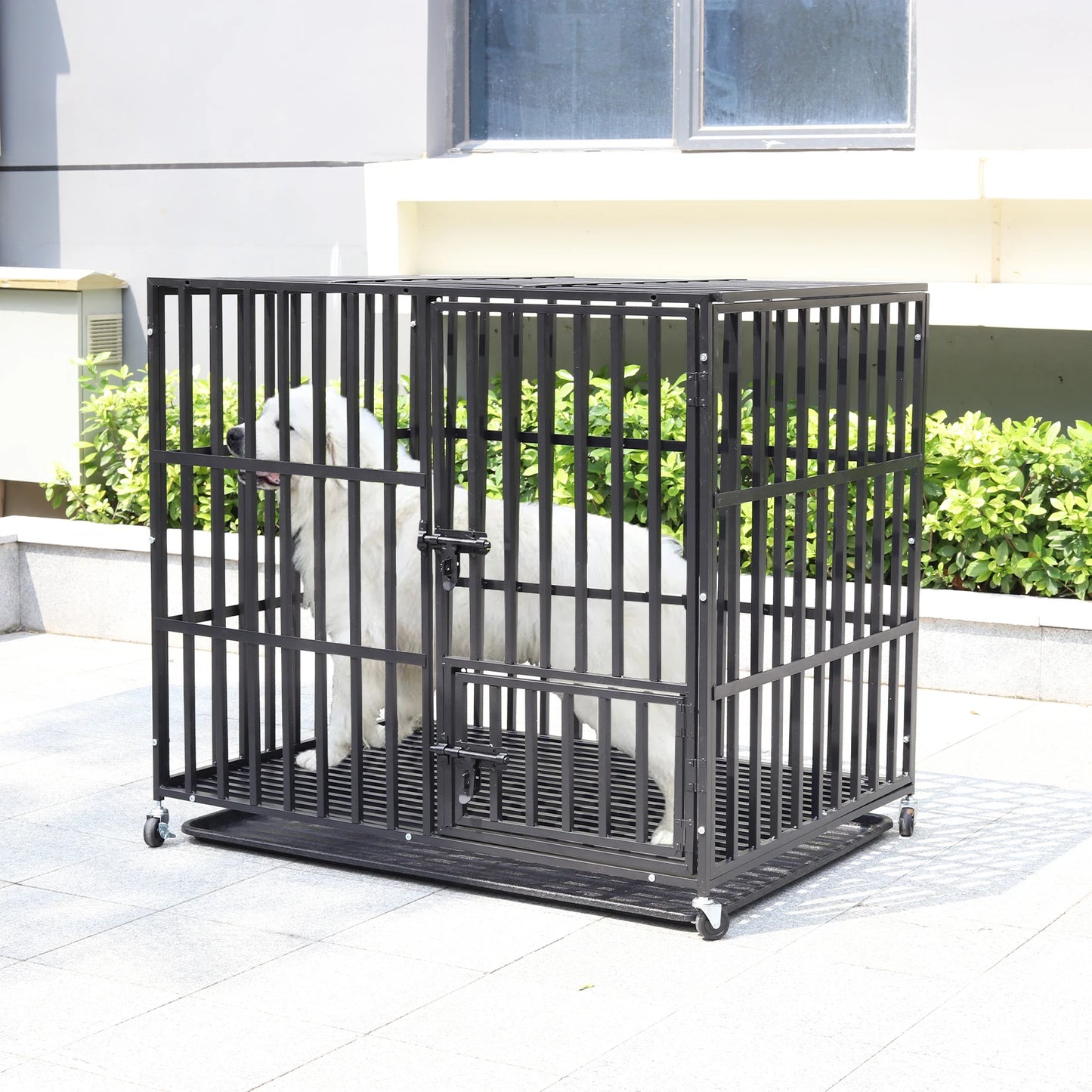 BORWART Heavy Duty Dog Crate Square Tube with Lockable Wheels