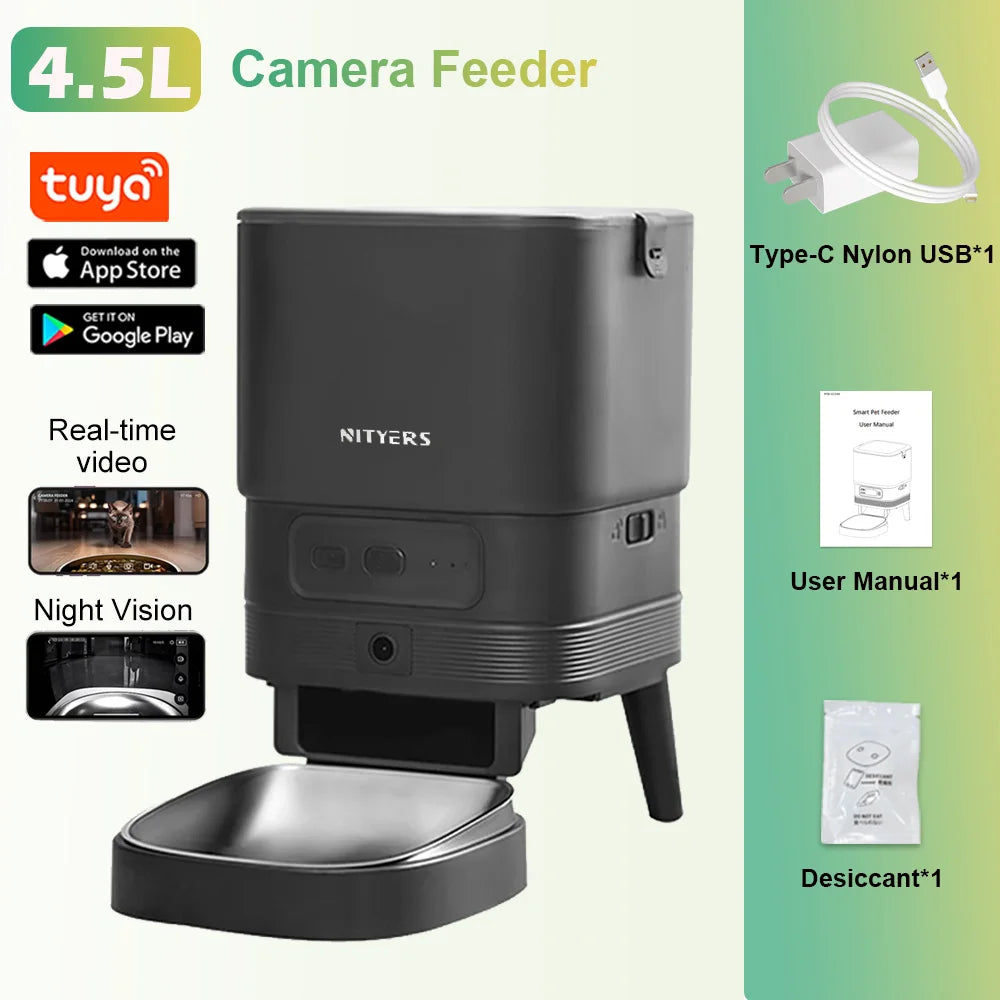 Nityers 4.5L Automatic Cat And Small Dog Pet Feeder With Stainless Steel Bowl