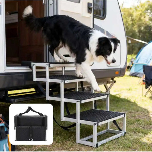 Aluminum 4-Step Folding Dog Car Stair Up To 250 Lbs