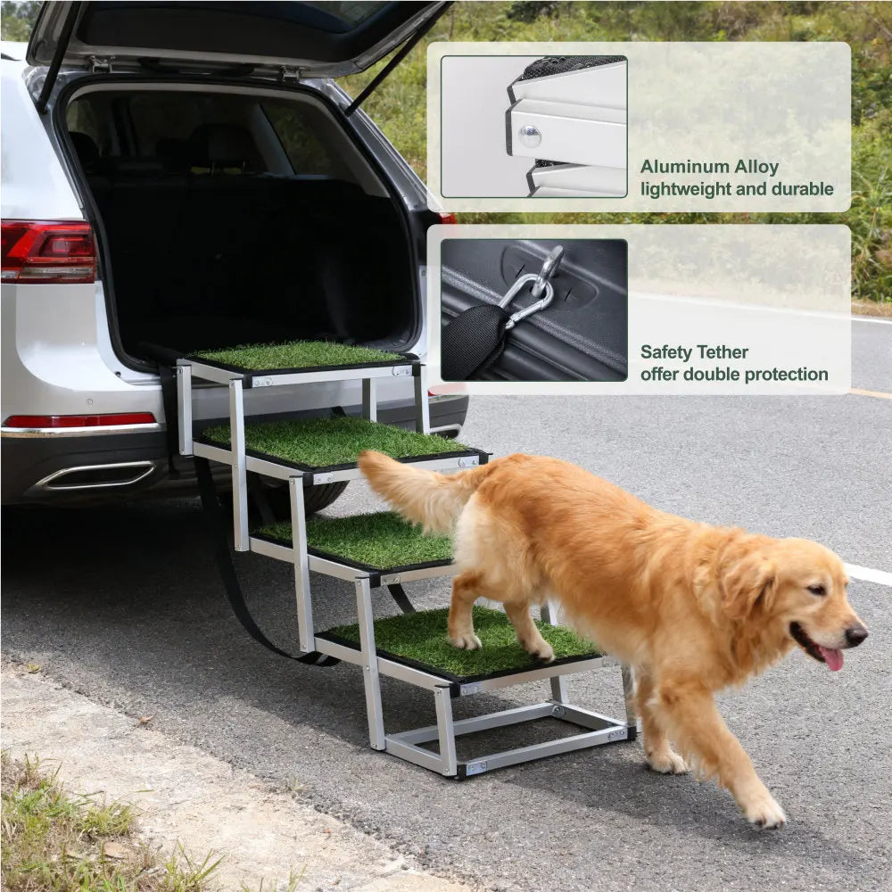 Aluminum 4-Step Folding Dog Car Stair Up To 250 Lbs