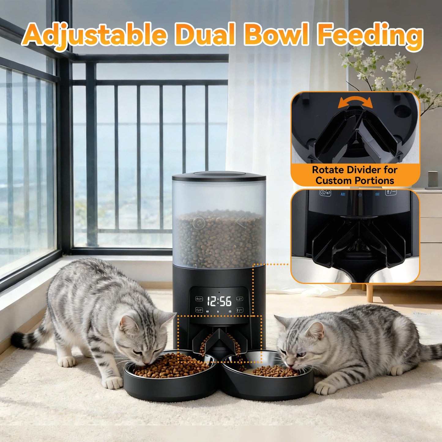 JHK Timed Automatic Cat Feeder With Dual Stainless Bowls