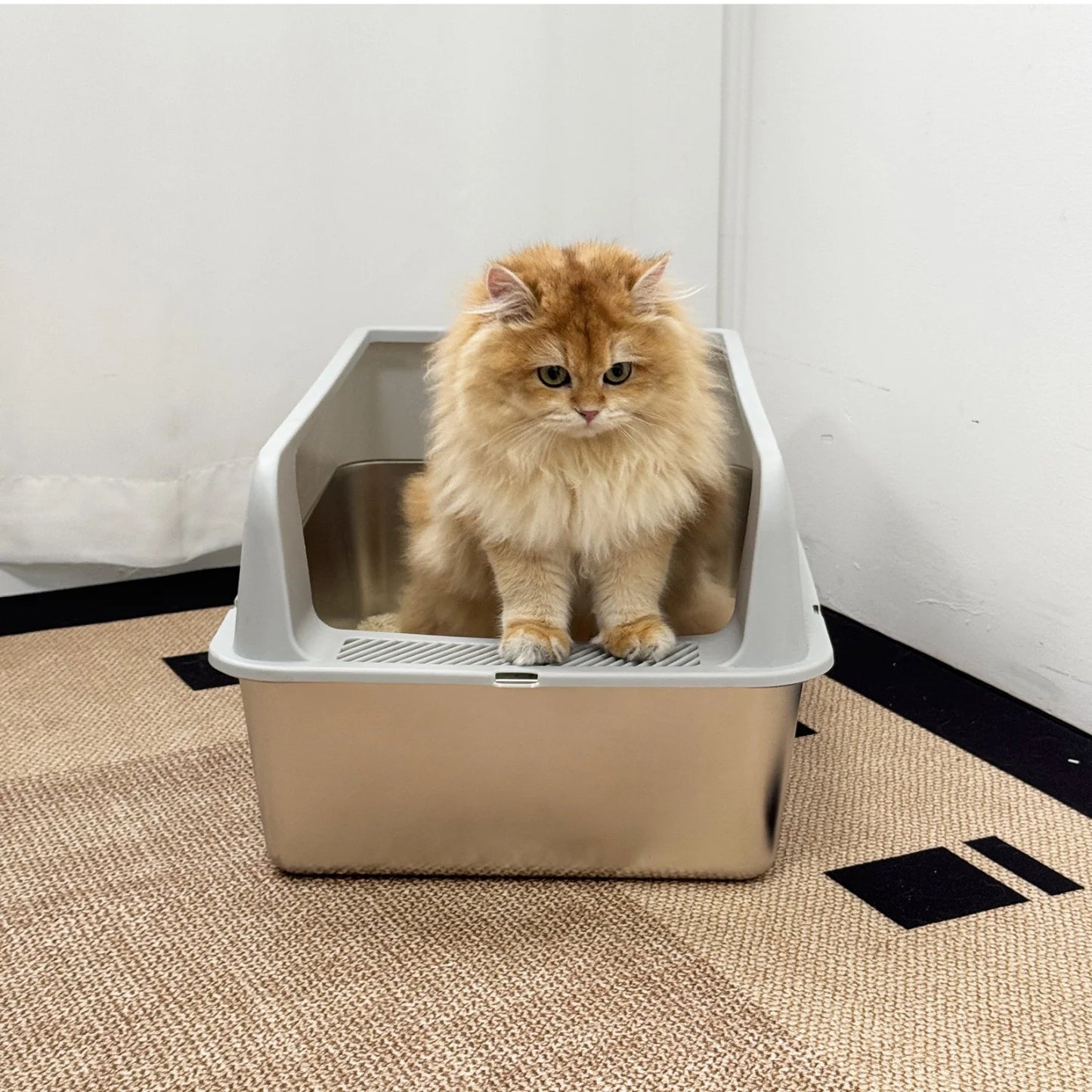 Stainless Steel Large High-Sided Cat Litter Box With Spoon