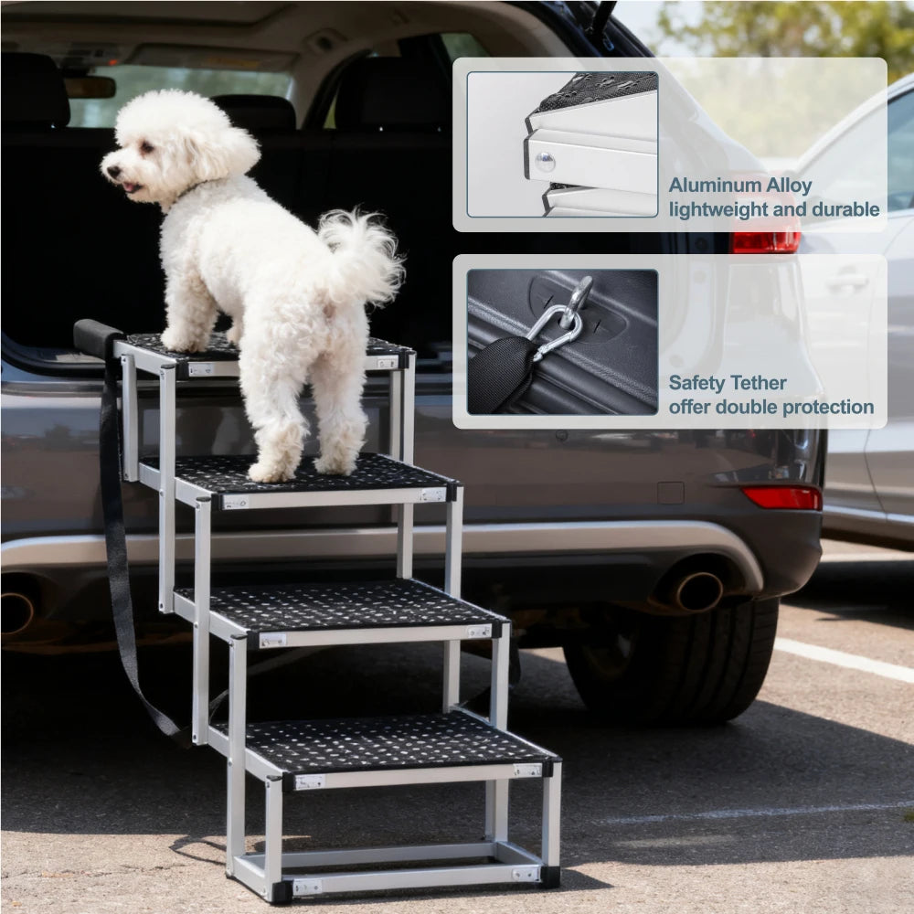 Aluminum 4-Step Folding Dog Car Stair Up To 250 Lbs