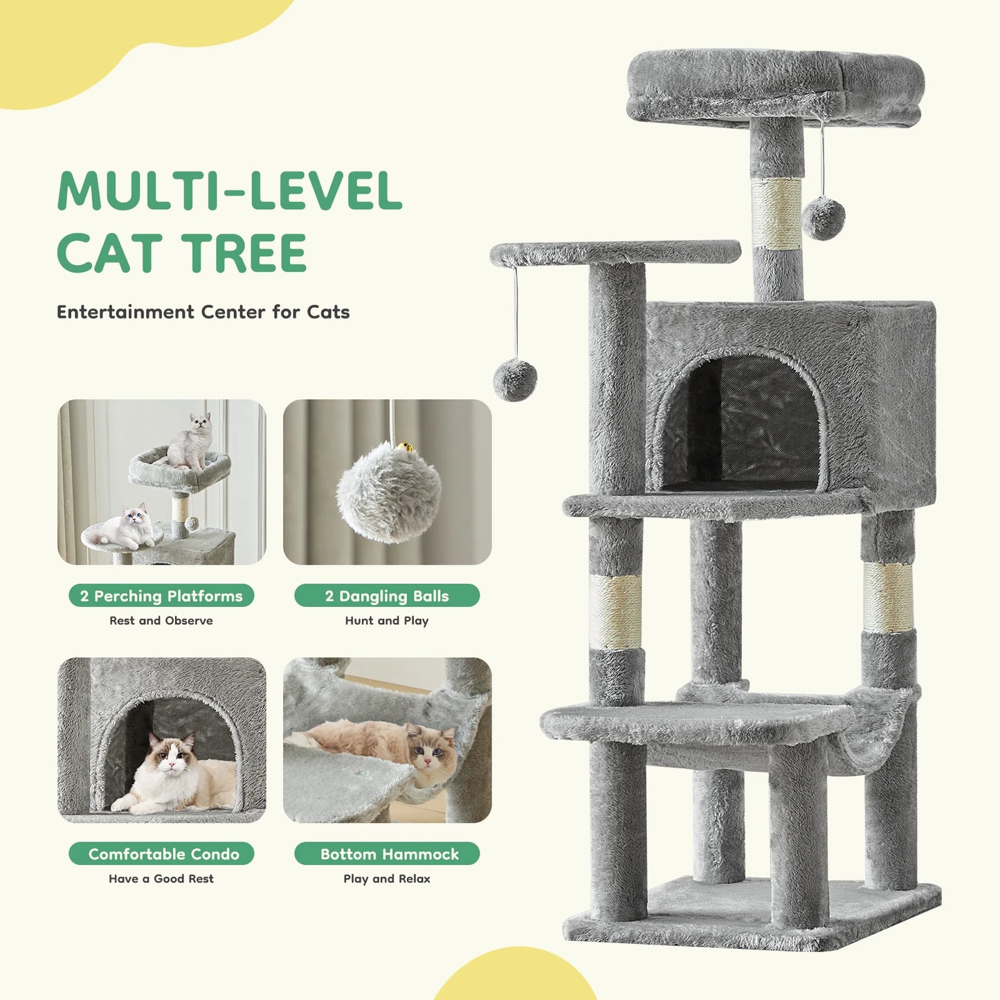 JHK 44In Cat Tree Multi Cat Climbing Tower Indoor Cats