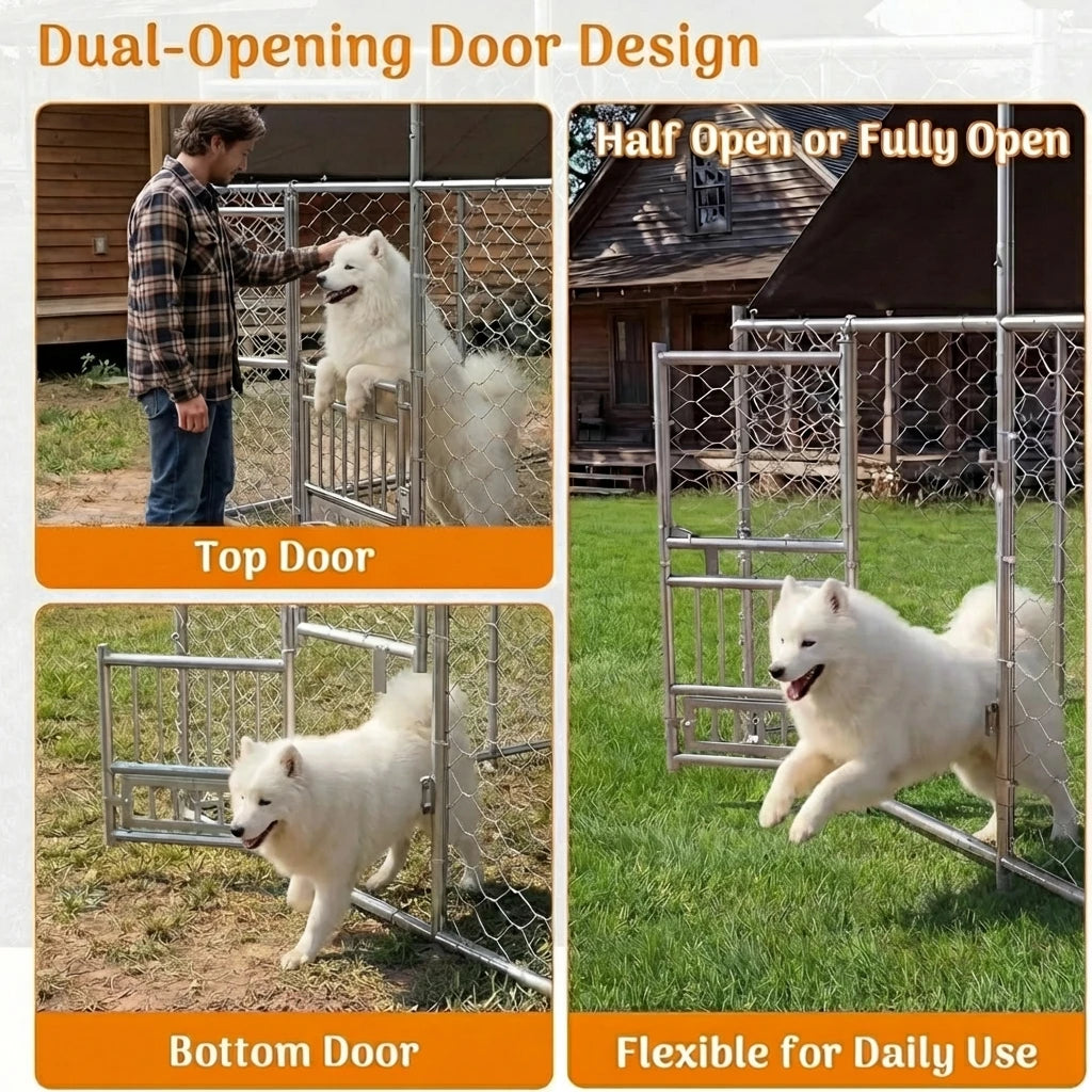 Heavy Duty Large Outdoor Dog Kennel Featuring Dual Open Doors