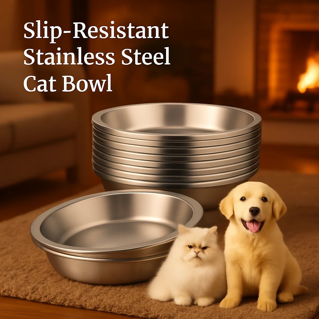 Slip Resistant Stainless Steel Cat Bowl Set With Anti Tip