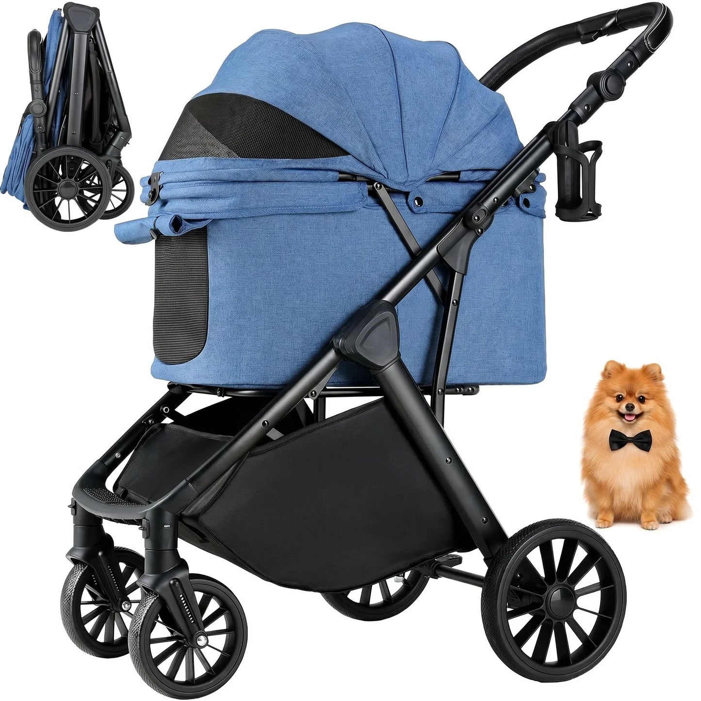 Foldable Medium Pet Stroller With Shock Absorbers