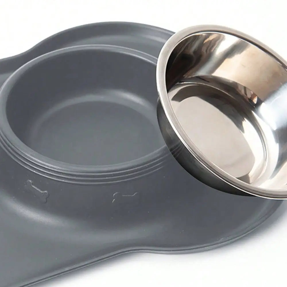Stainless Steel Double Bowl Pet Feeder With Tray Anti Spill