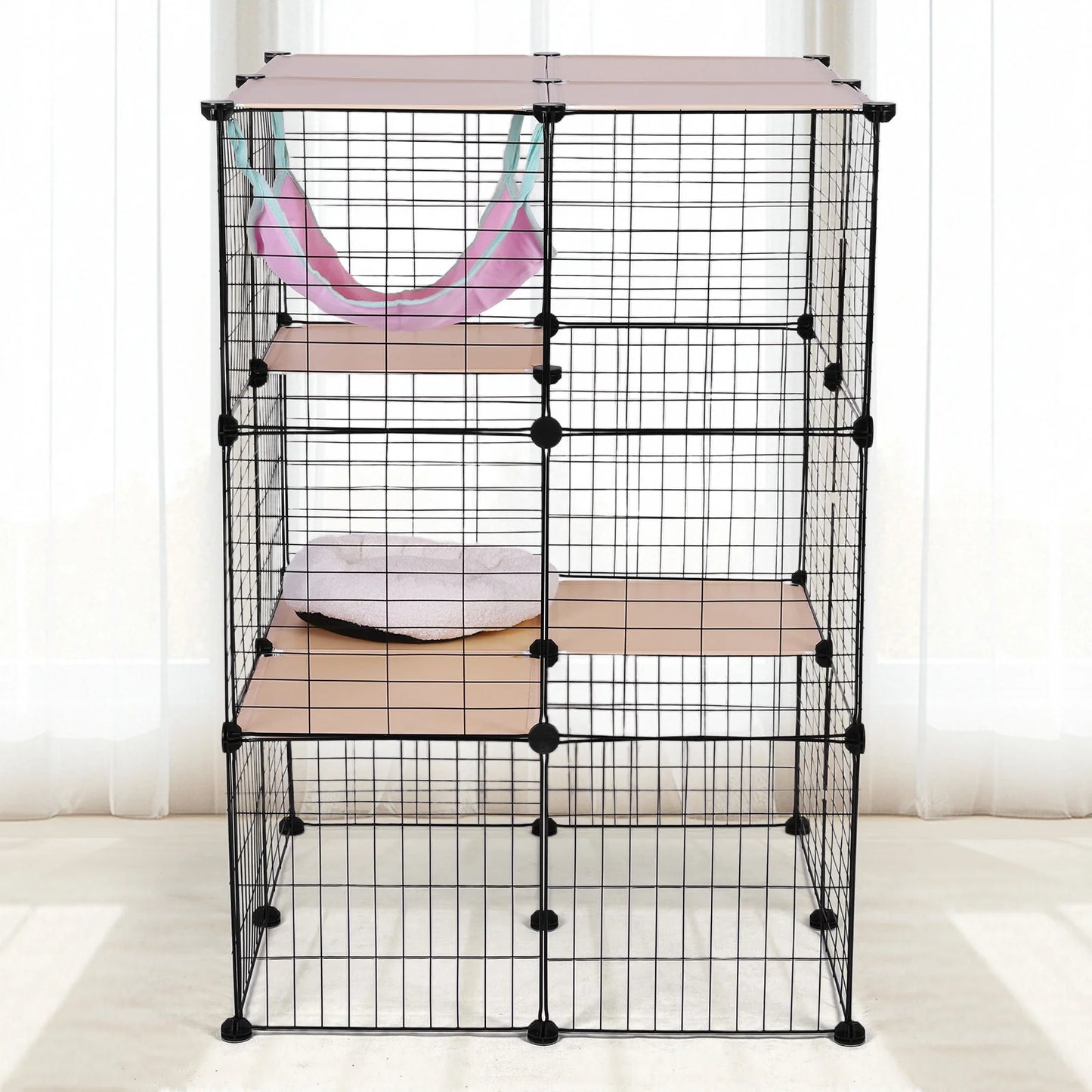 3 Tier Detachable Cat Cage With Hammock And Bed Playpen