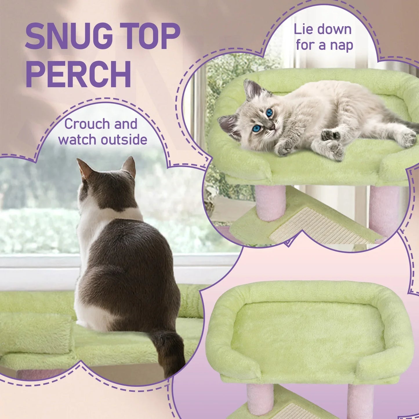 Four Level Cat Tower With Scratching Post And Cozy Bed