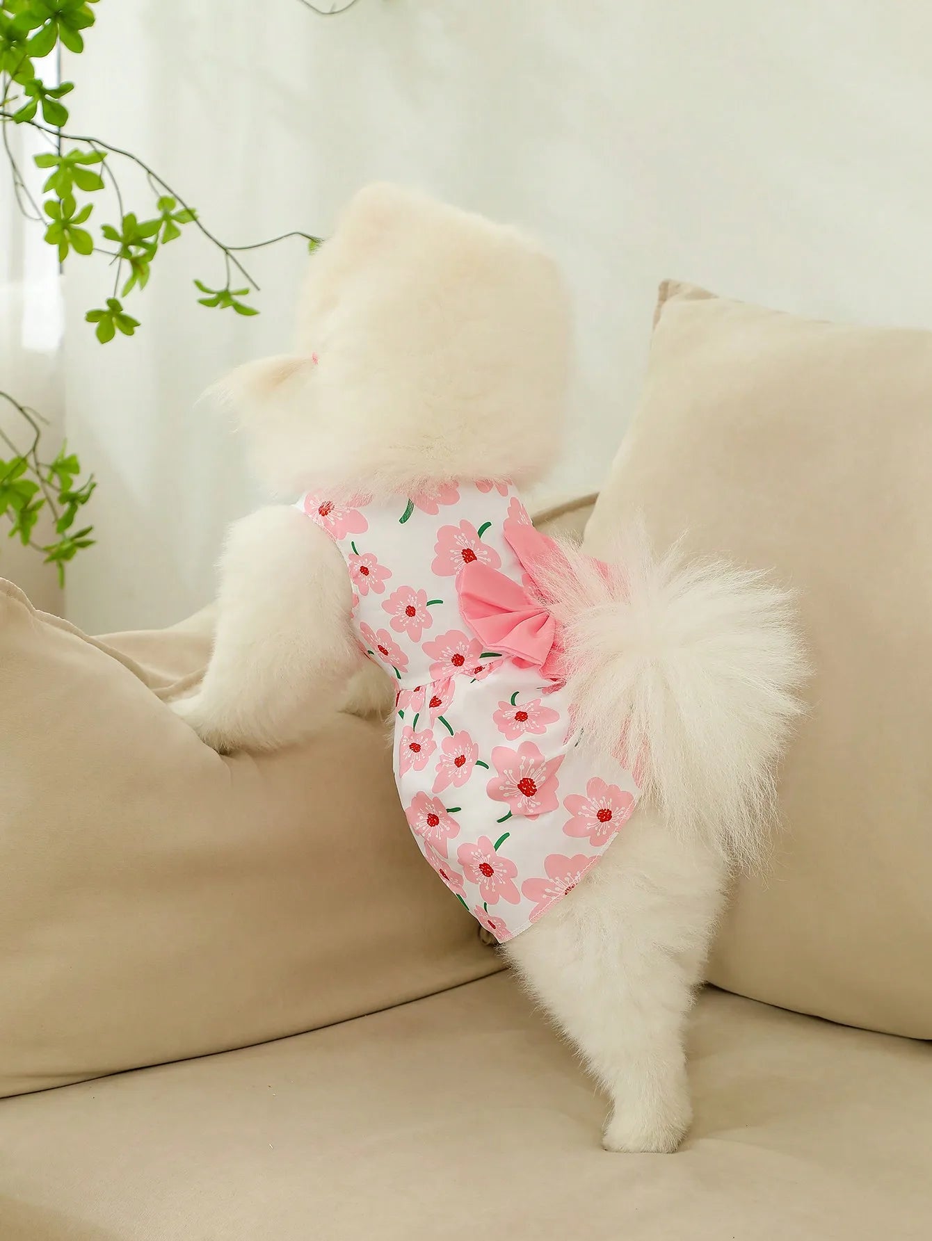 Strawberry Print Bow Decor Dog Dress For Christmas Holidays