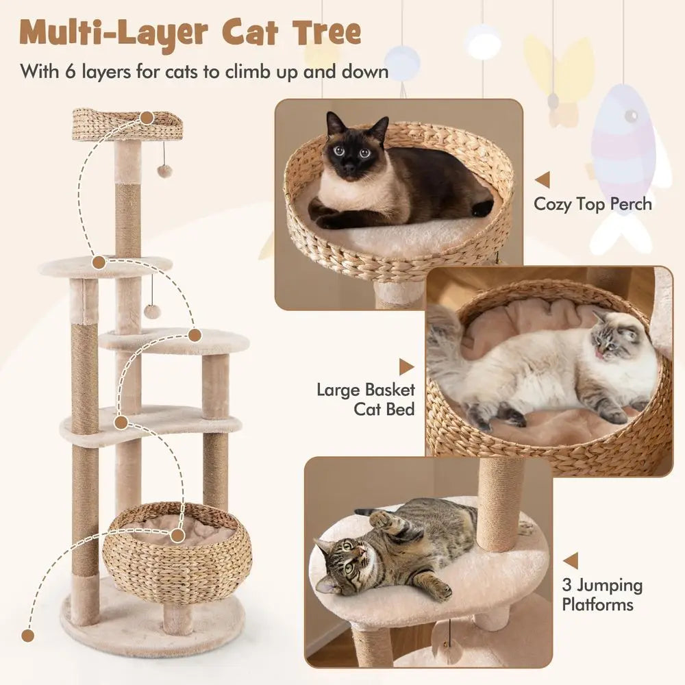 Multilevel Cat Tree Tower With Jute Scratching Posts And Bed