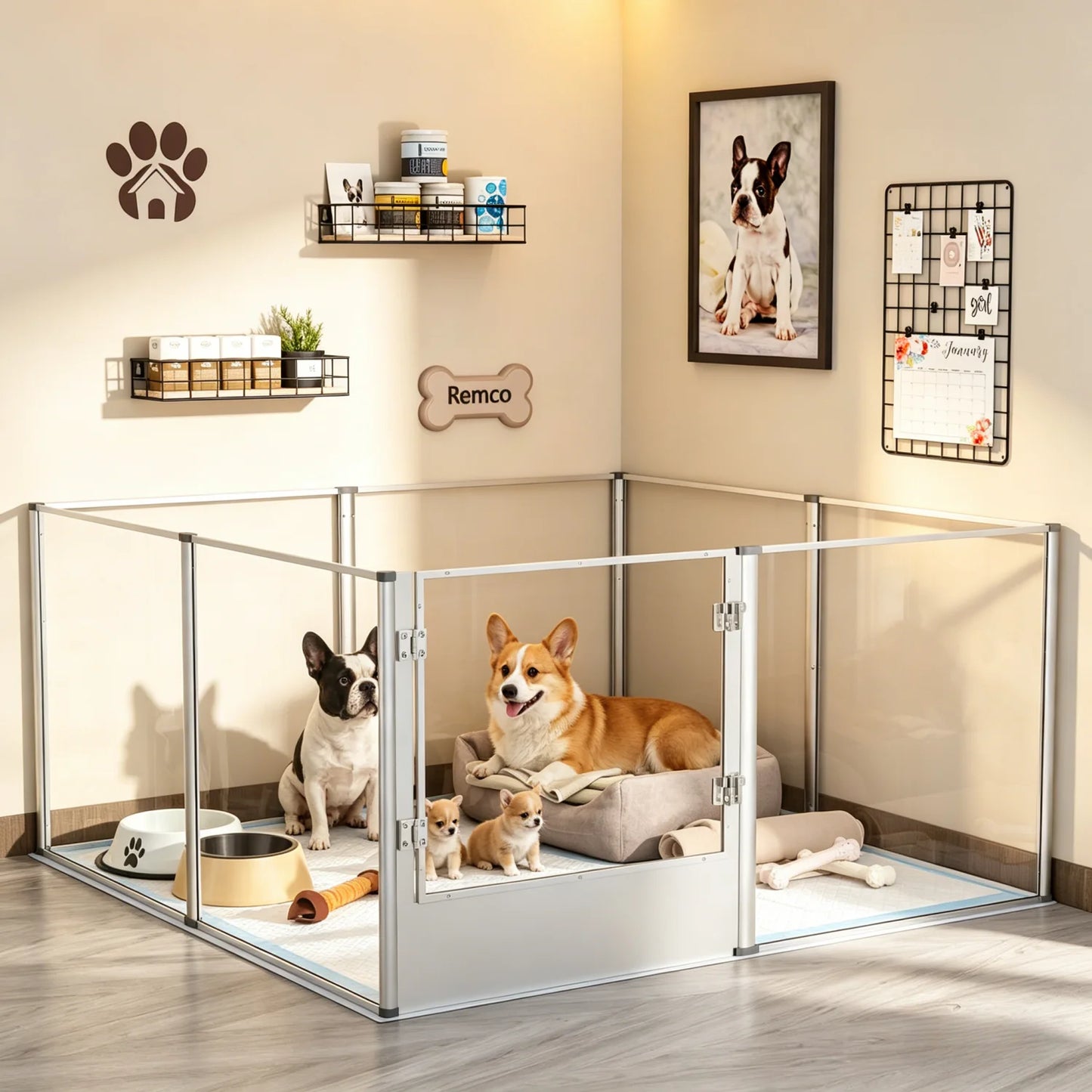 Bingopaw Acrylic Dog Playpen Fence With Waterproof Pad