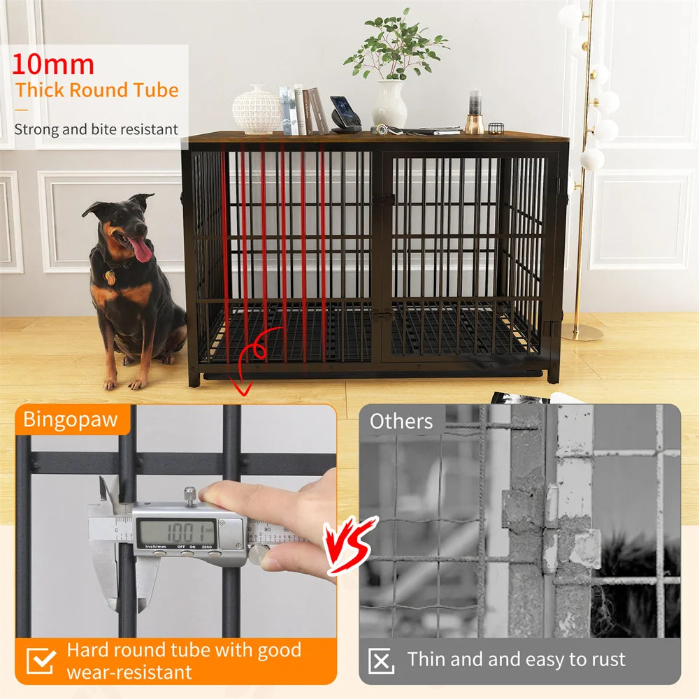 BORWART Heavy Duty Wooden Metal Dog Crate End Table Cabinet
