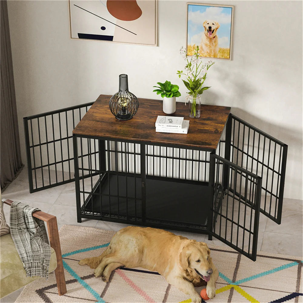 BORWART Wooden Dog Crate End Table Kennel With 3 Doors
