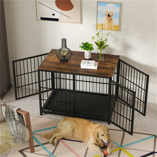 BORWART Wooden Dog Crate End Table Kennel With 3 Doors