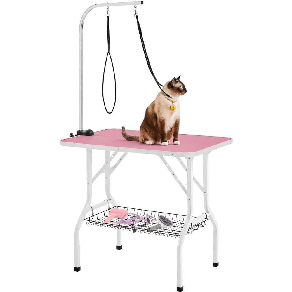 Portable Pet Grooming Table With Adjustable Arm And Leashes