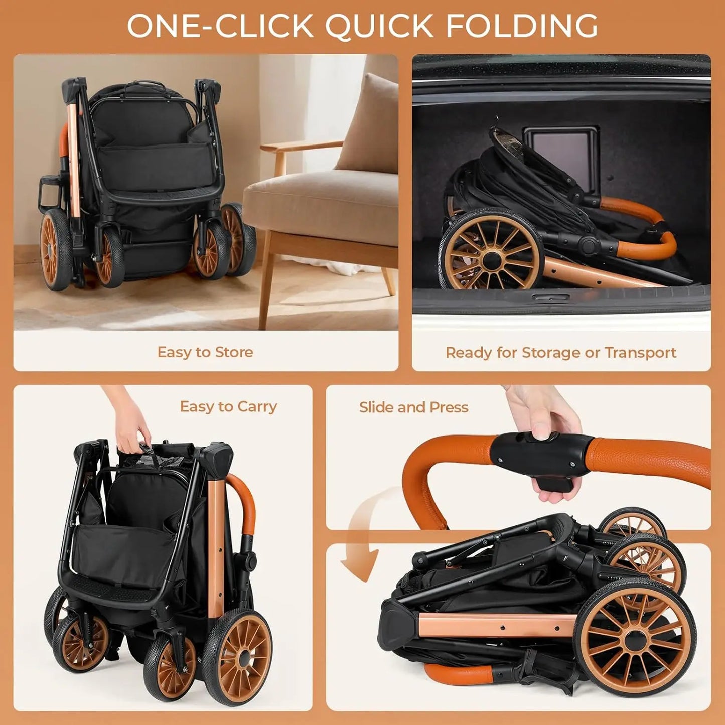 Foldable Medium Pet Stroller With Shock Absorbers