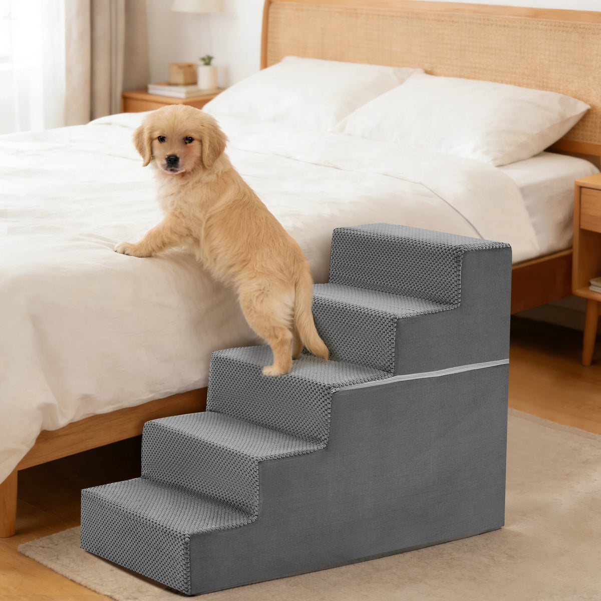 Right Angled Foam Dog Stairs Ramp 3-5 Steps Non Slip