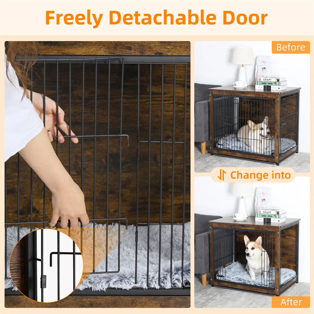 BORWART Wooden Elevated Dog Crate End Table With Double Doors