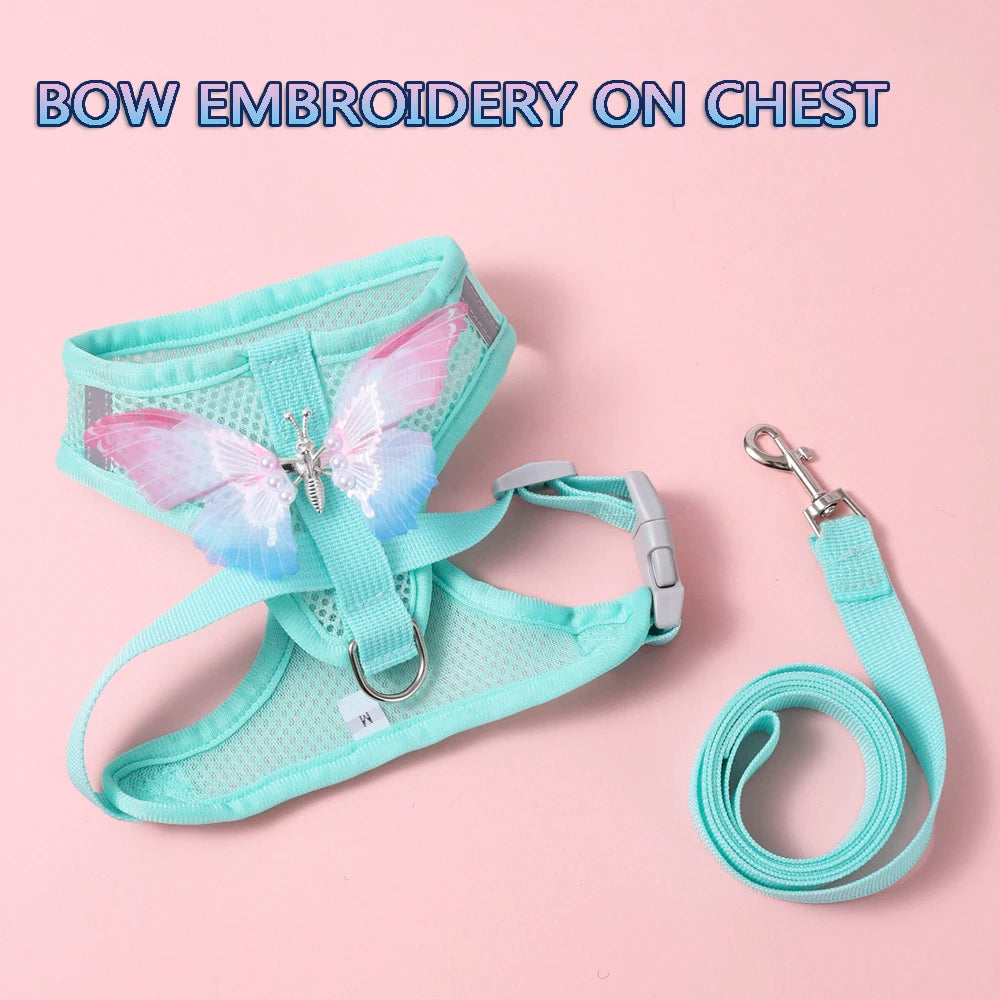Breathable Cat Harness Set Butterfly Design With Leash