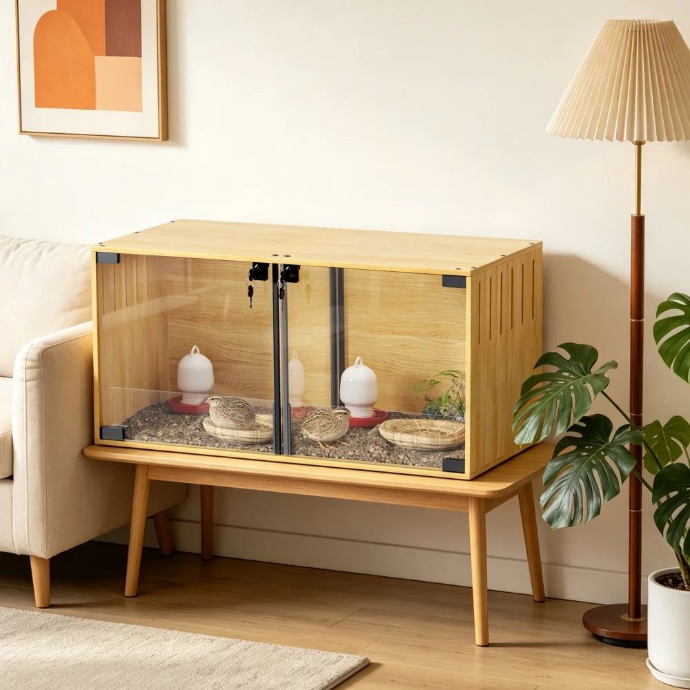 Wooden Hamster Cage Chew Proof With Dual Doors Removable Divider