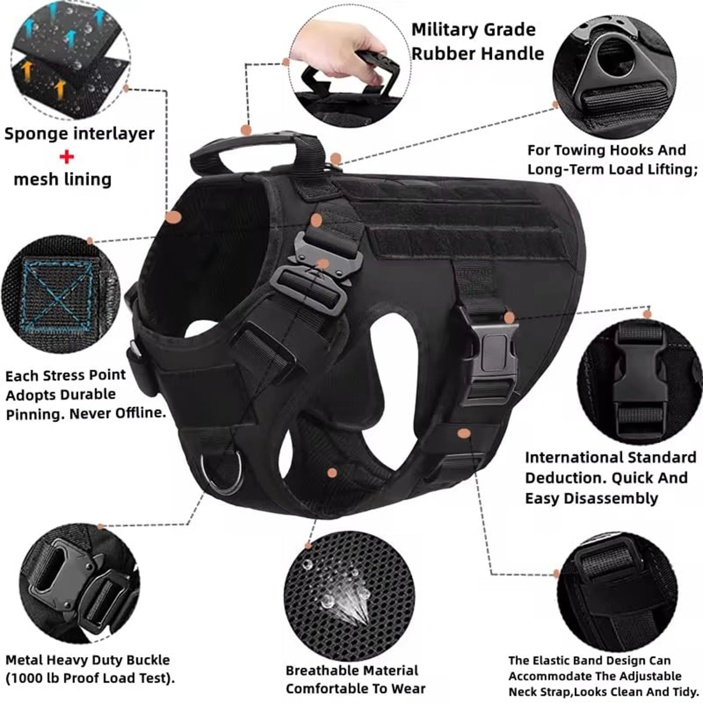Tactical Dog Harness With Molle Pouches For Medium To Large Dogs