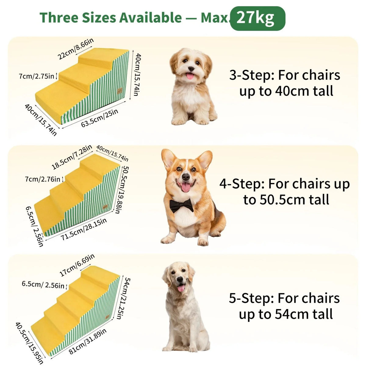 3 to 5 Step Dog Stairs for Bed and Sofa with Foam Ramp