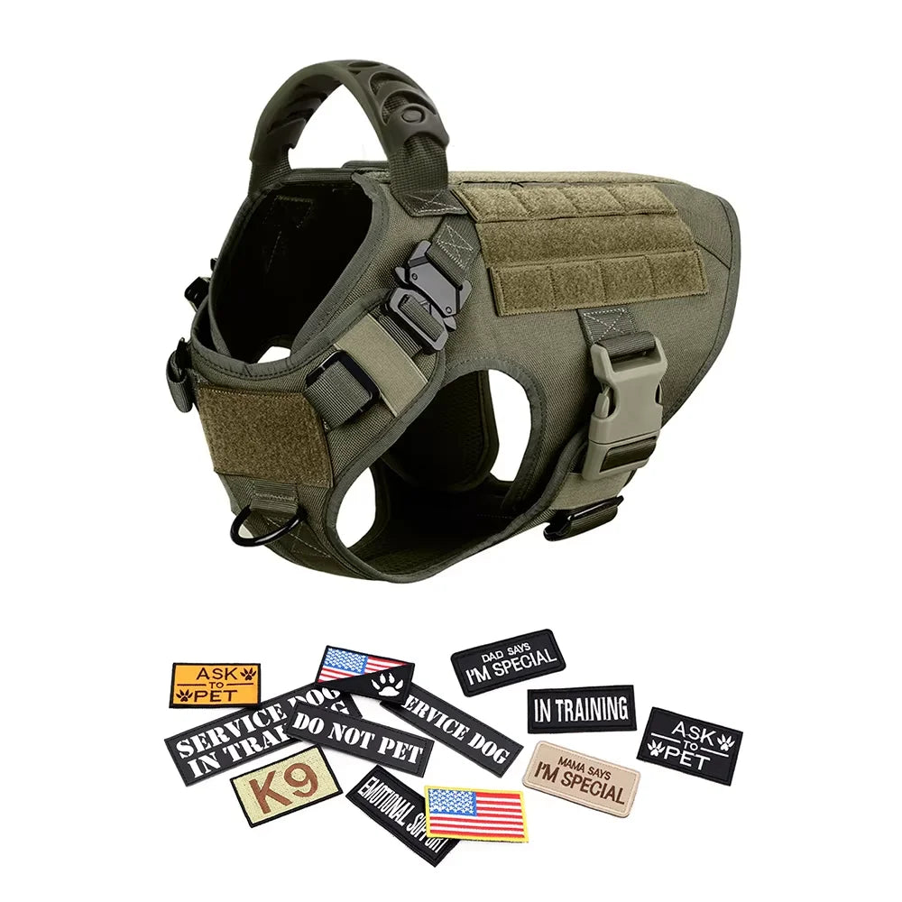 Military Large Dog Harness Vest Kit With Leash Patches Malinois