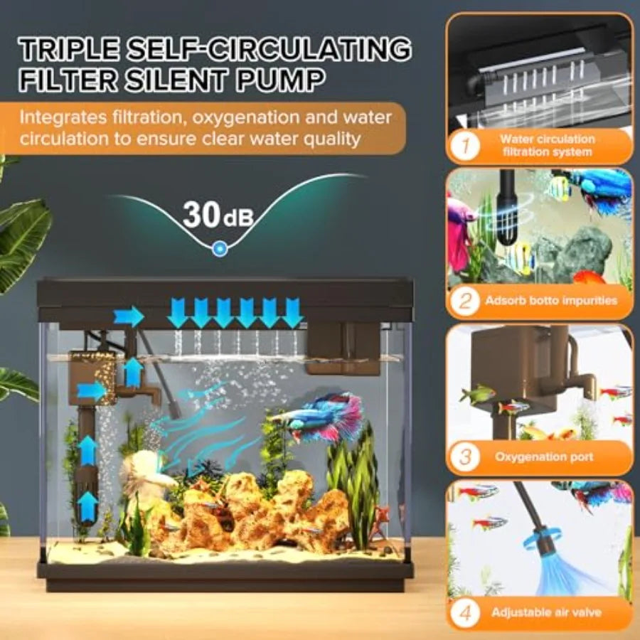 2.4 Gallon Fish Aquarium Starter Kit With Humidifier Temperature Display