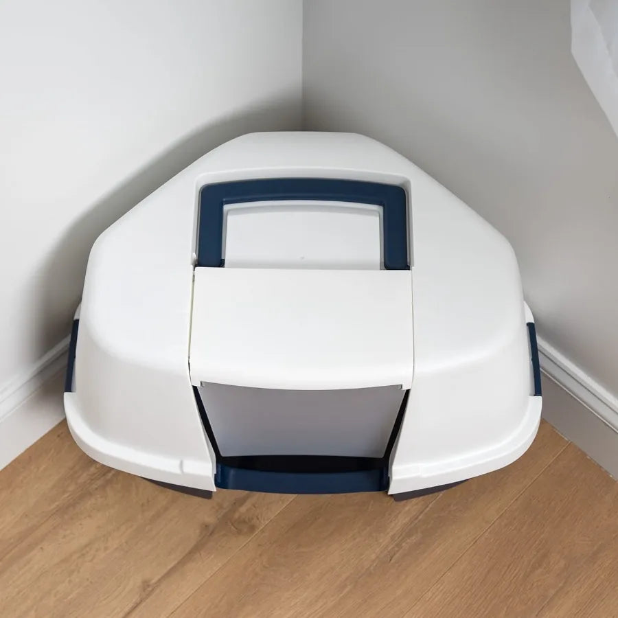 Corner Cat Litter Box With Enclosed Lid Design And Buckles