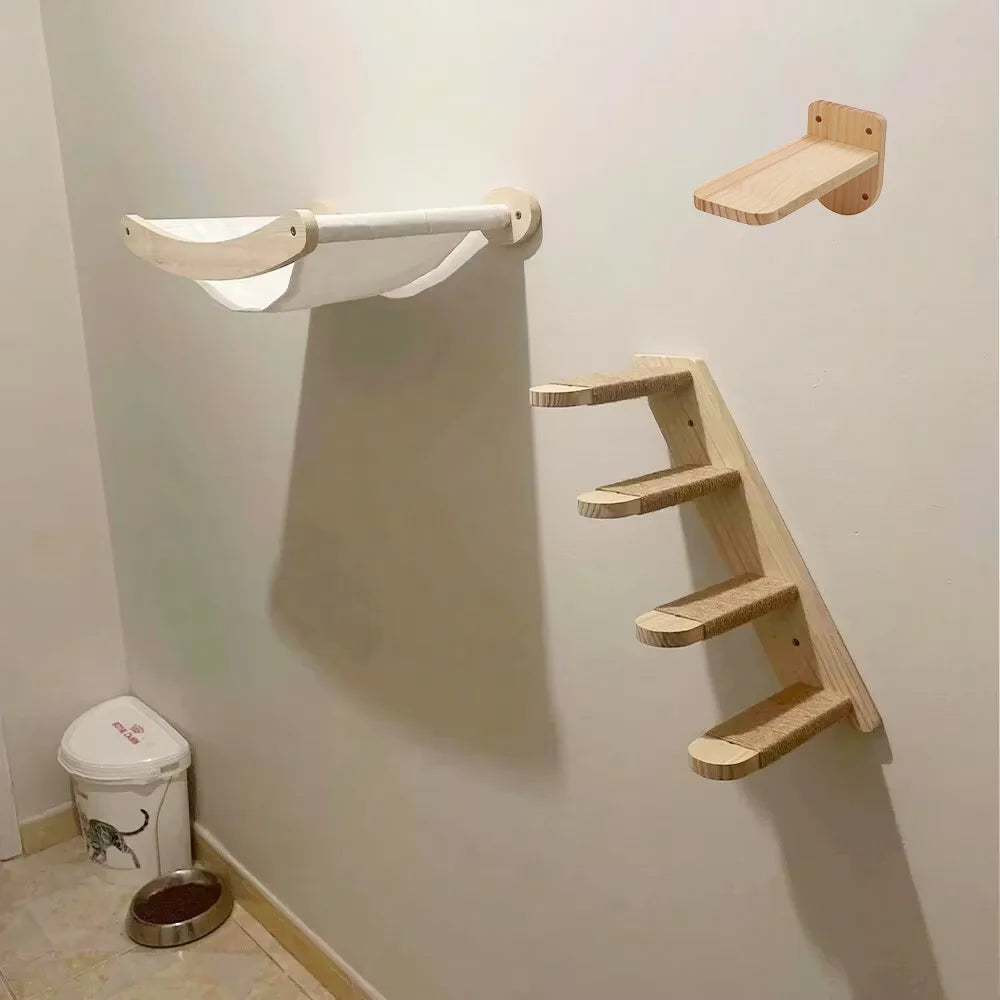 CWV Wall Mounted Cat Climbing Platform With Hammock Sisal Rope