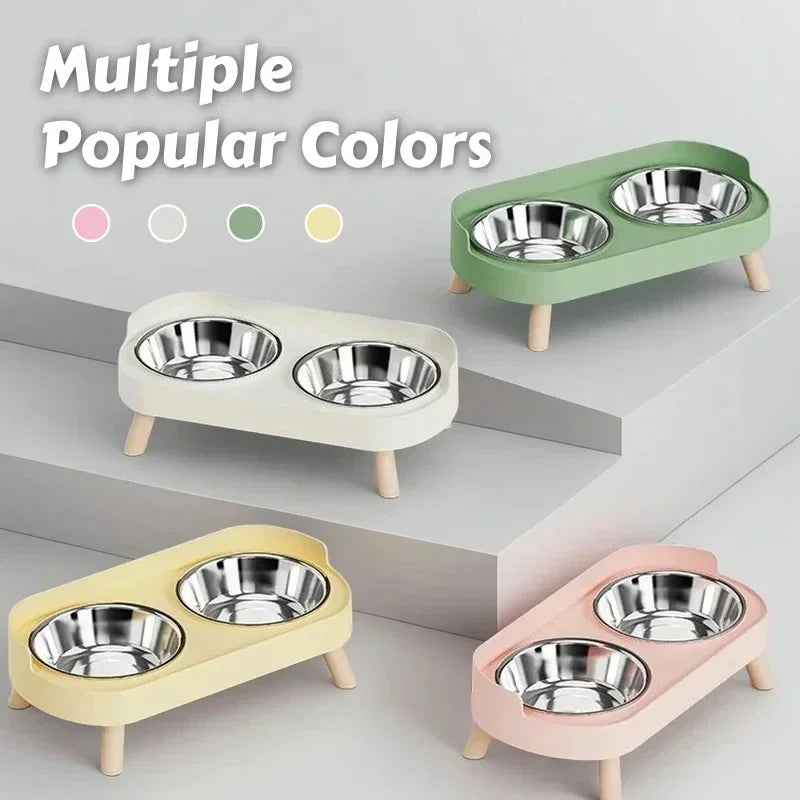 Colorful Elevated Pet Feeder With Neck Support And Dual Bowls
