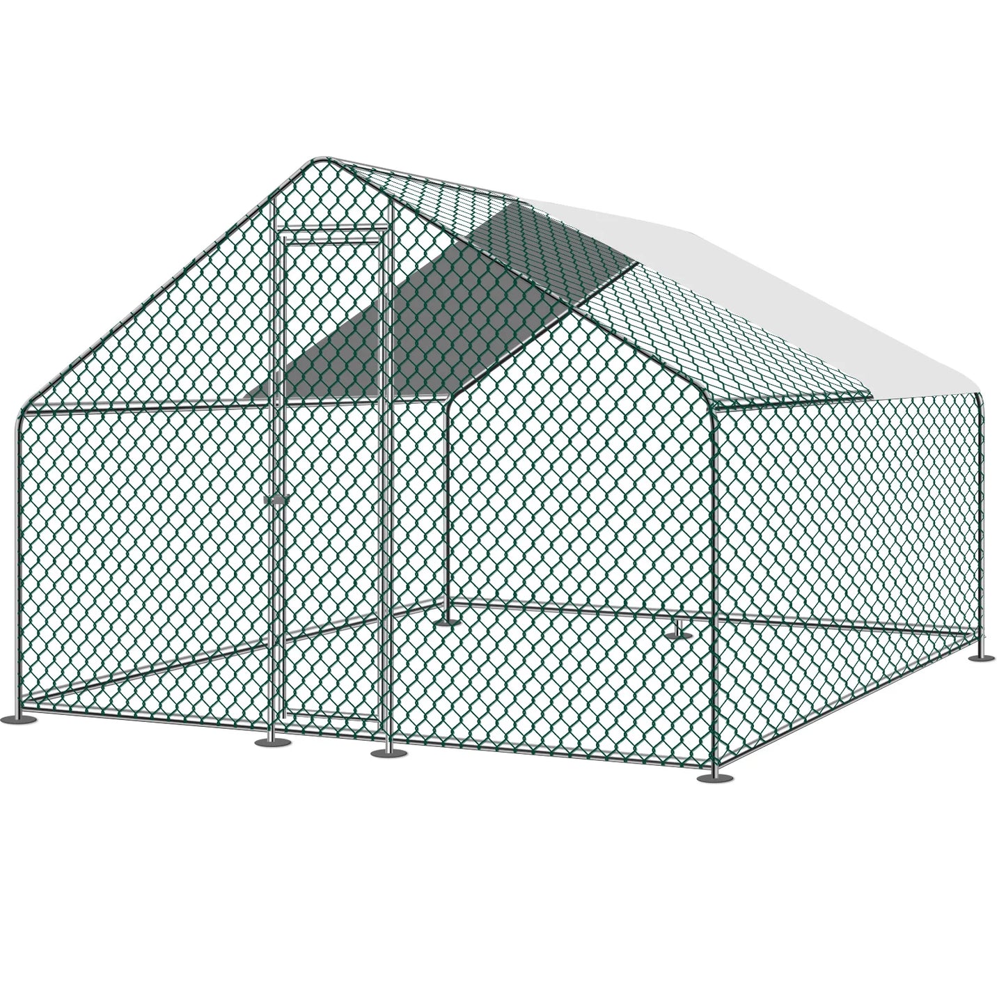 Teousev Walk In Metal Chicken Coop With Roof And Hex Mesh