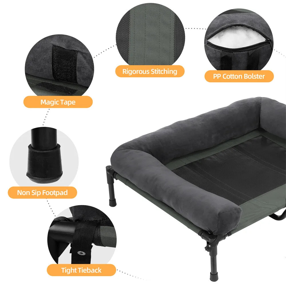 BORWART Outdoor Raised Dog Bed With Cooling Breathable Mat Plush