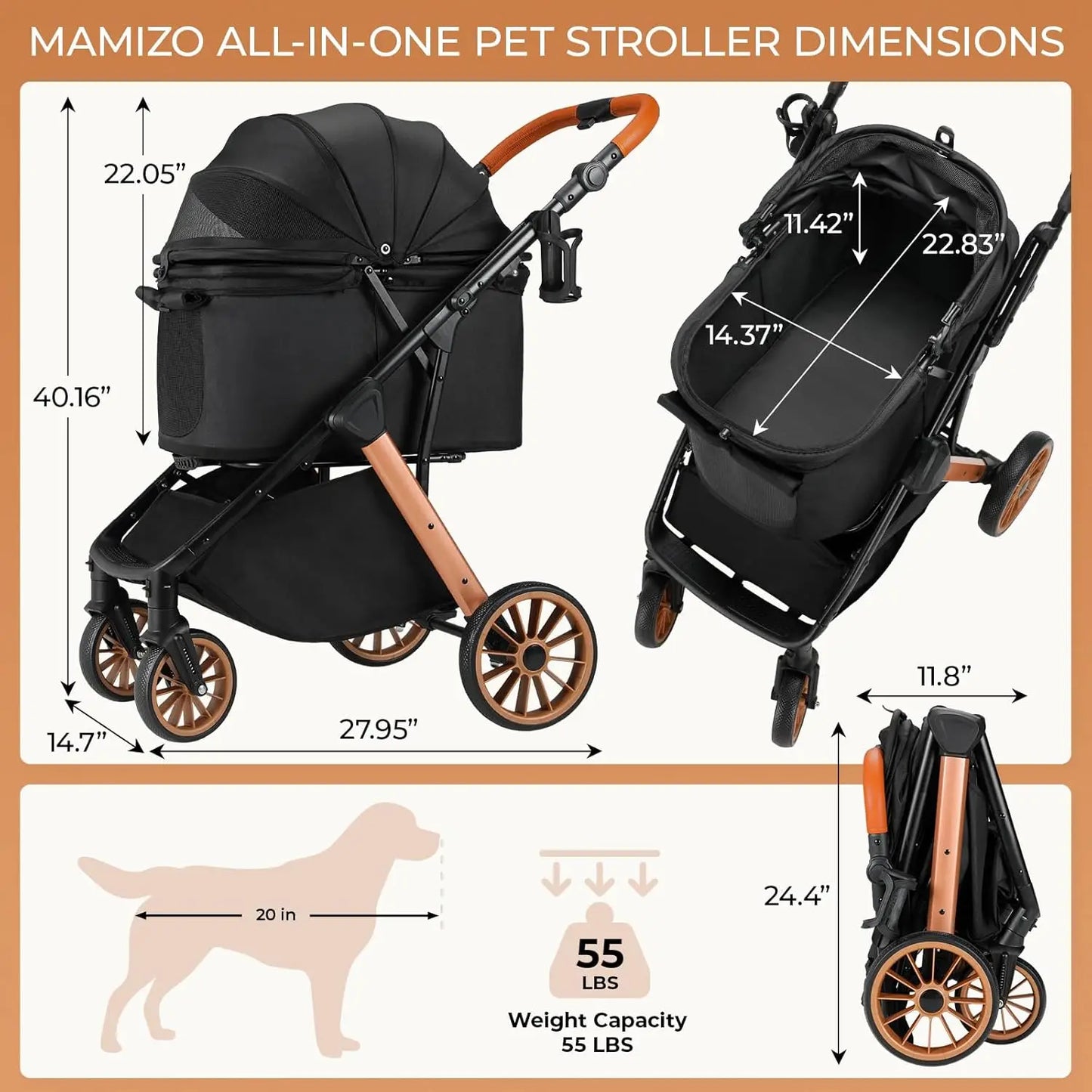 Foldable Medium Pet Stroller With Shock Absorbers