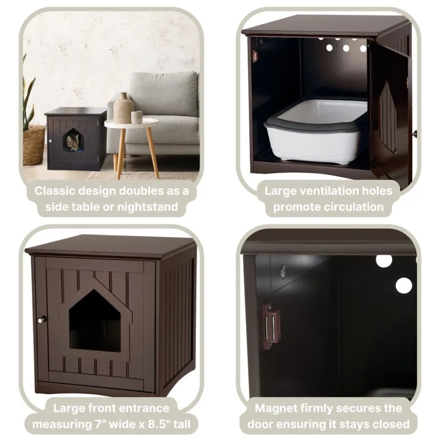 Small Cat Litter Box Enclosure Side Table Hidden Design