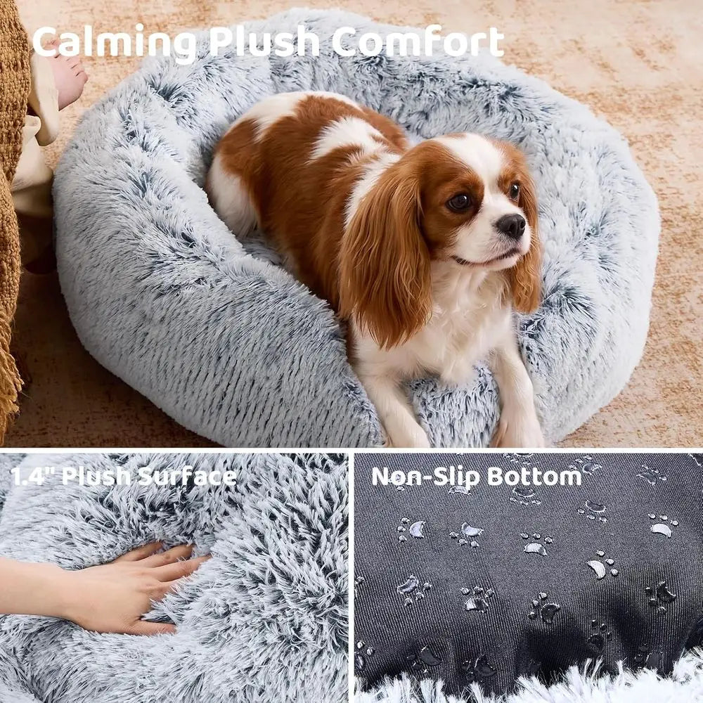 Calming Donut Dog Bed With Washable Cover Non Skid Bottom
