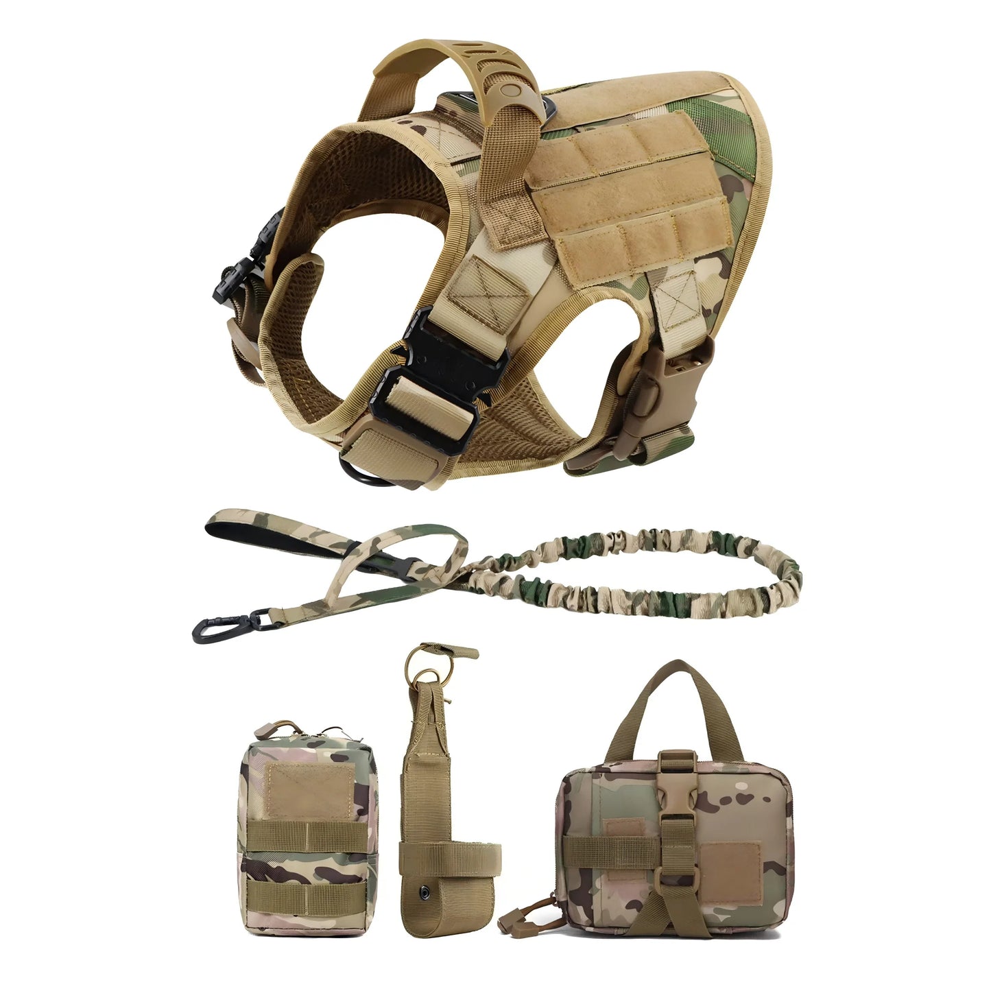 Adjustable Tactical Dog Harness With Leash And Pocket Pack
