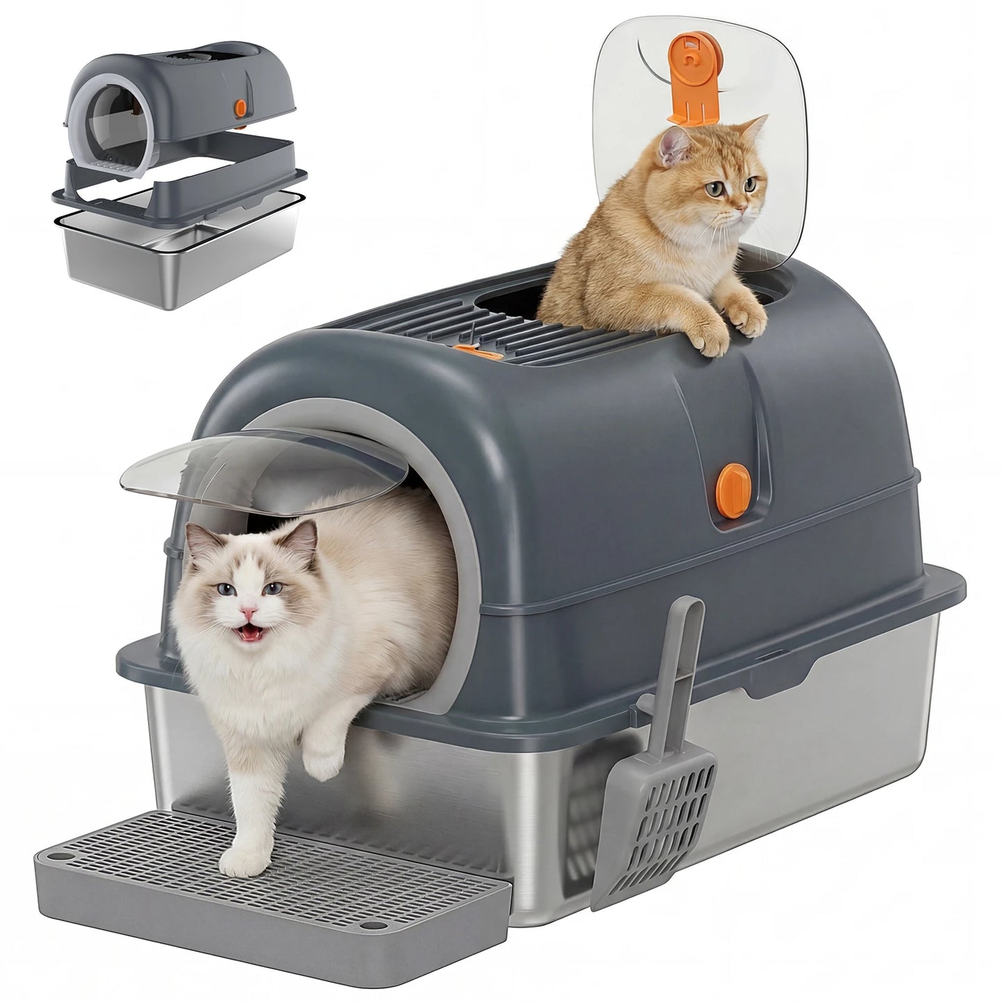 JHK Stainless Steel Enclosed Cat Litter Box for Big Cats