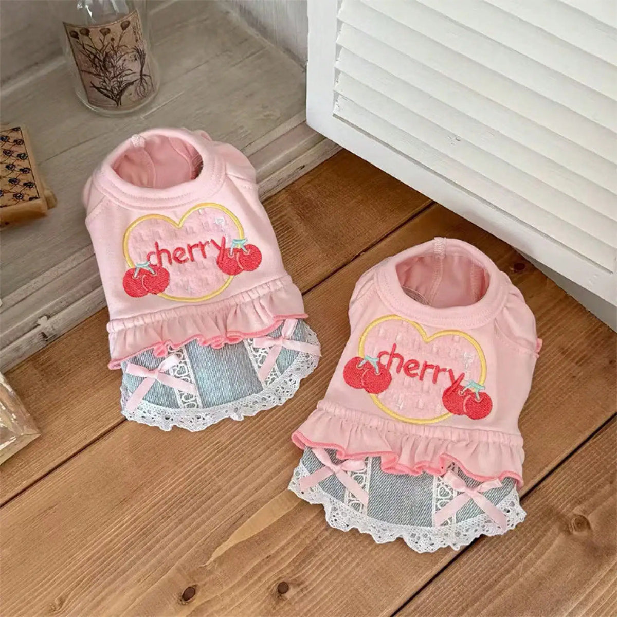 Small Dog Denim Vest Skirt Pet Outfit With Decorative Frills