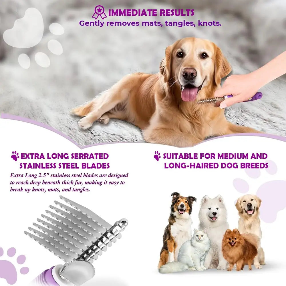 Dematting Undercoat Rake For Dogs And Cats Stainless Steel Blades
