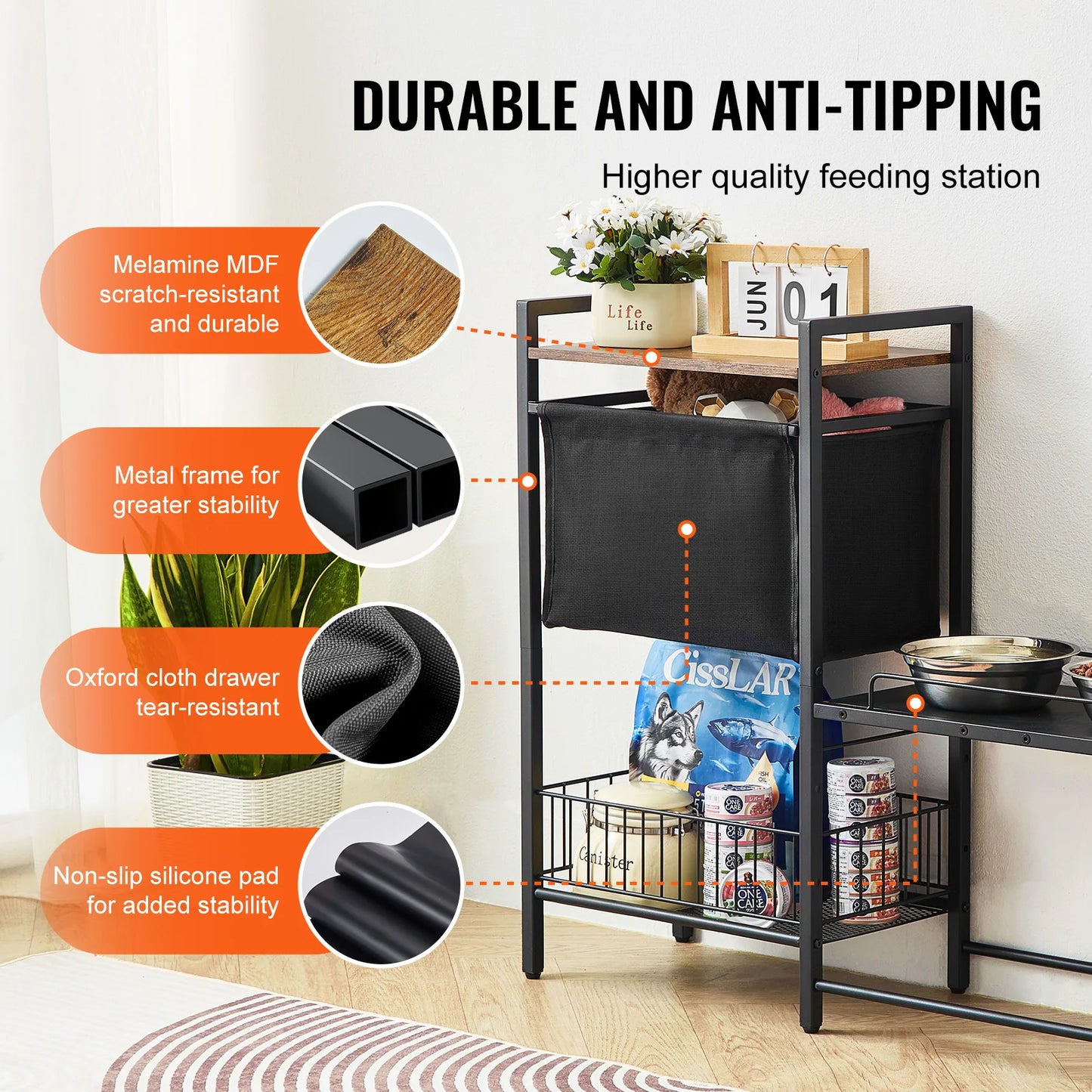 VEVOR Pet Feeding Station With Elevated Dog Bowls And Storage