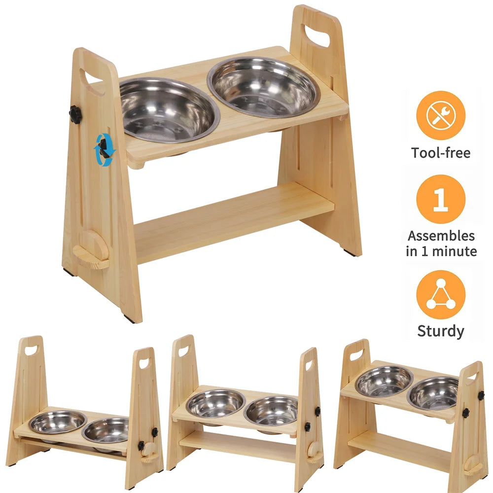 Height Adjustable Elevated Dog Bowls Stand For All Dogs