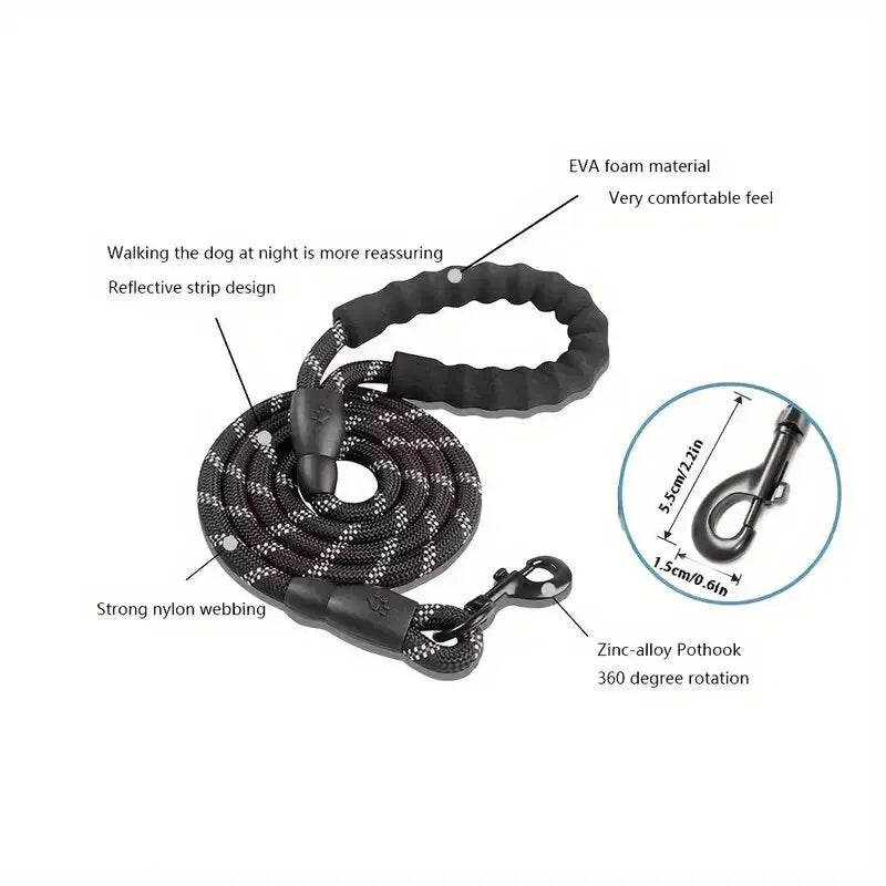Reflective Nylon Dog Leash With Padded Handle For Safety
