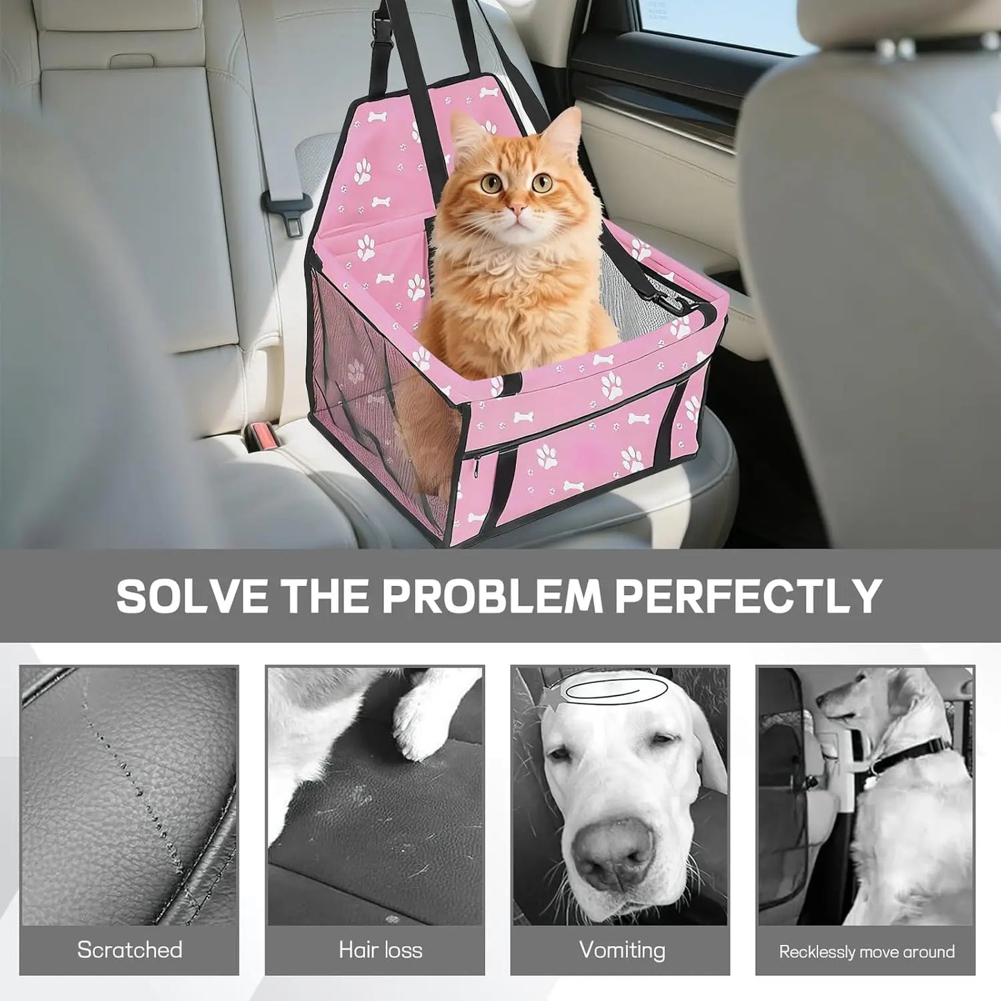 Waterproof Pet Car Seat For Small Dogs Cats Oxford Booster With Seatbelt