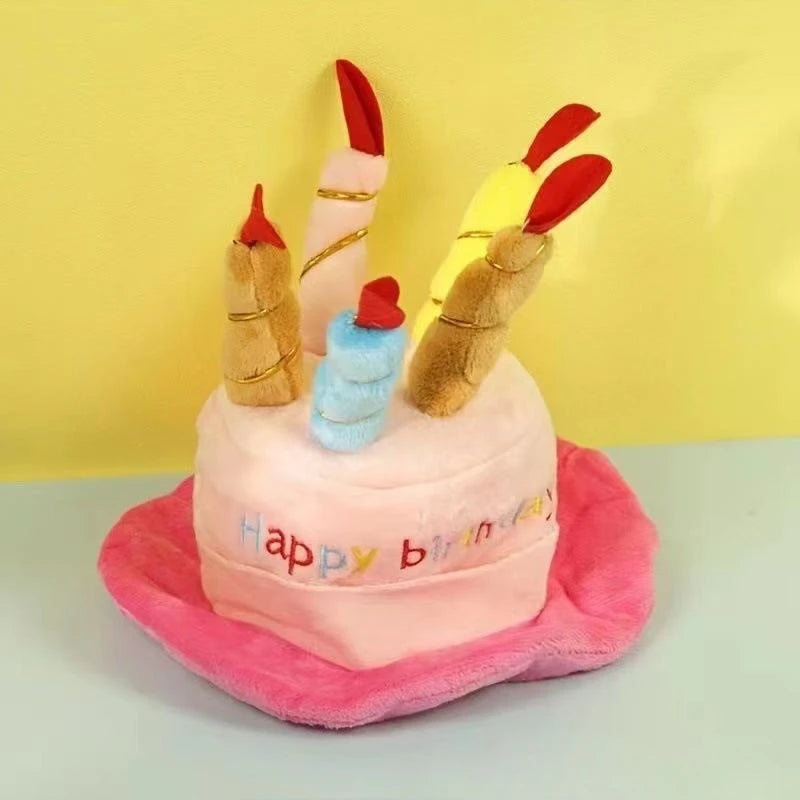 Puppy Birthday Cake Style Hat Plush Pet Outfit For Photos