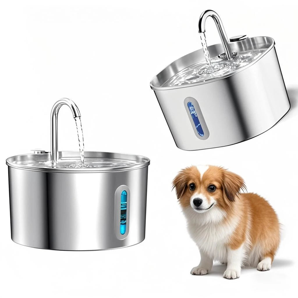 Stainless Steel Cat Water Fountain With LED Window