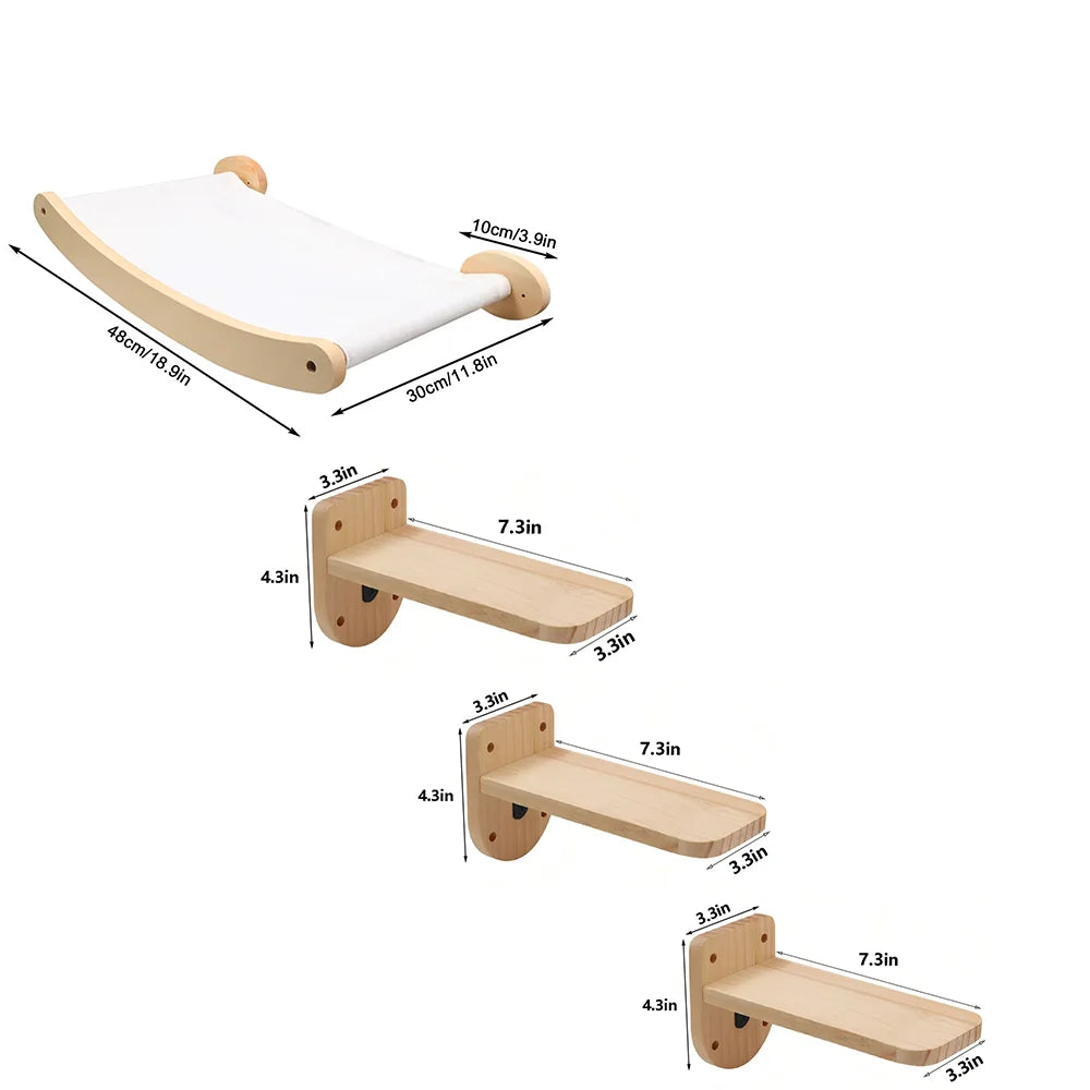 CWV Wall Mounted Cat Climbing Platform With Hammock Sisal Rope